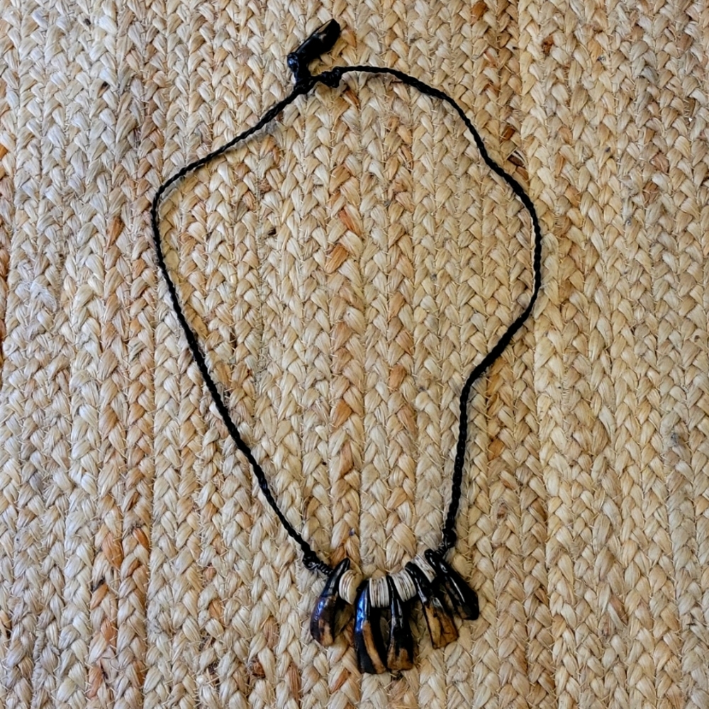 Unique animal tooth & bone artisan necklace, 29 inches